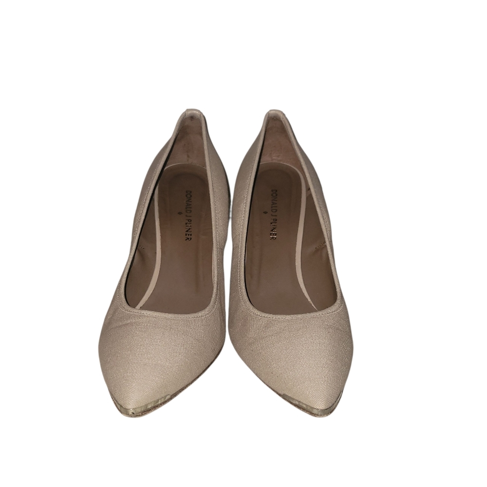 Donald J Pliner Nude Kitten Heel Pump Gold Detail Career Shoe Size 10 - Picture 2 of 6